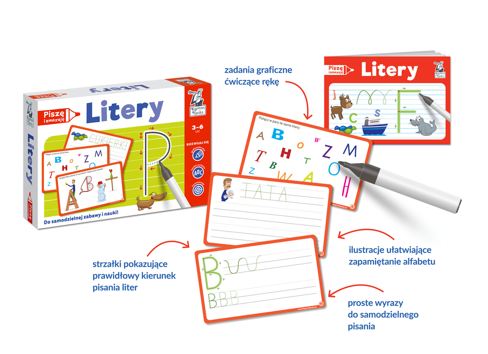 Litery - pakiet zadań z serii Piszę i zmazuję dla dzieci w wieku 3-6 lat